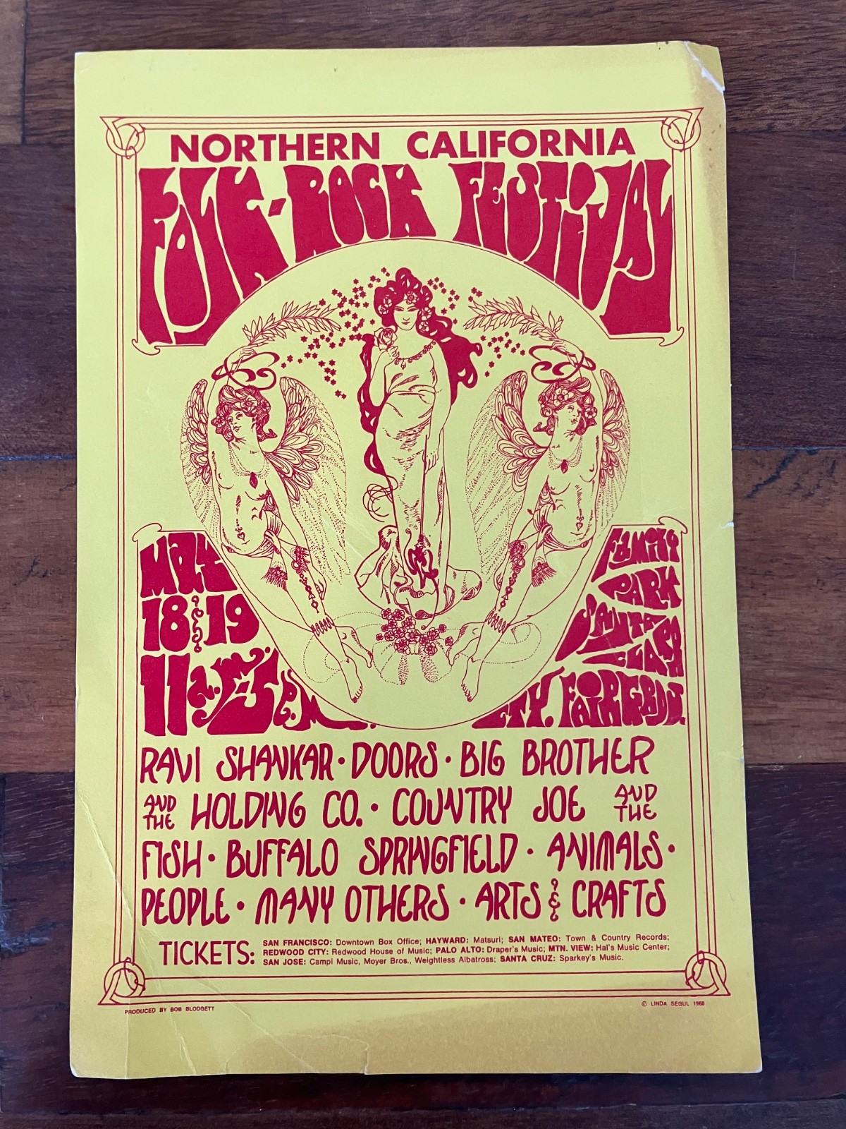 N. California Folk Rock Festival Handbill May 1968 Big Brother Country Joe Doors