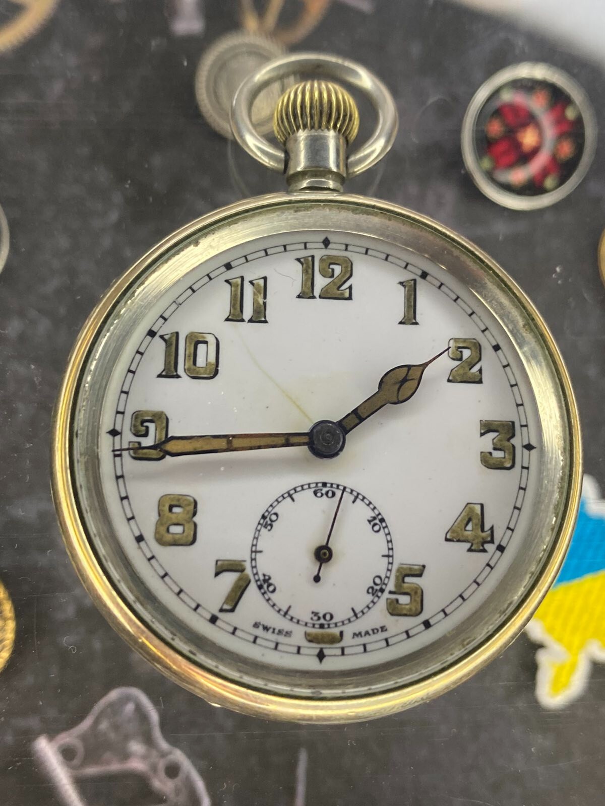 Antique Pocket Watch Mechanical Swiss Ottoman Military Chain Open Face Rare 19th