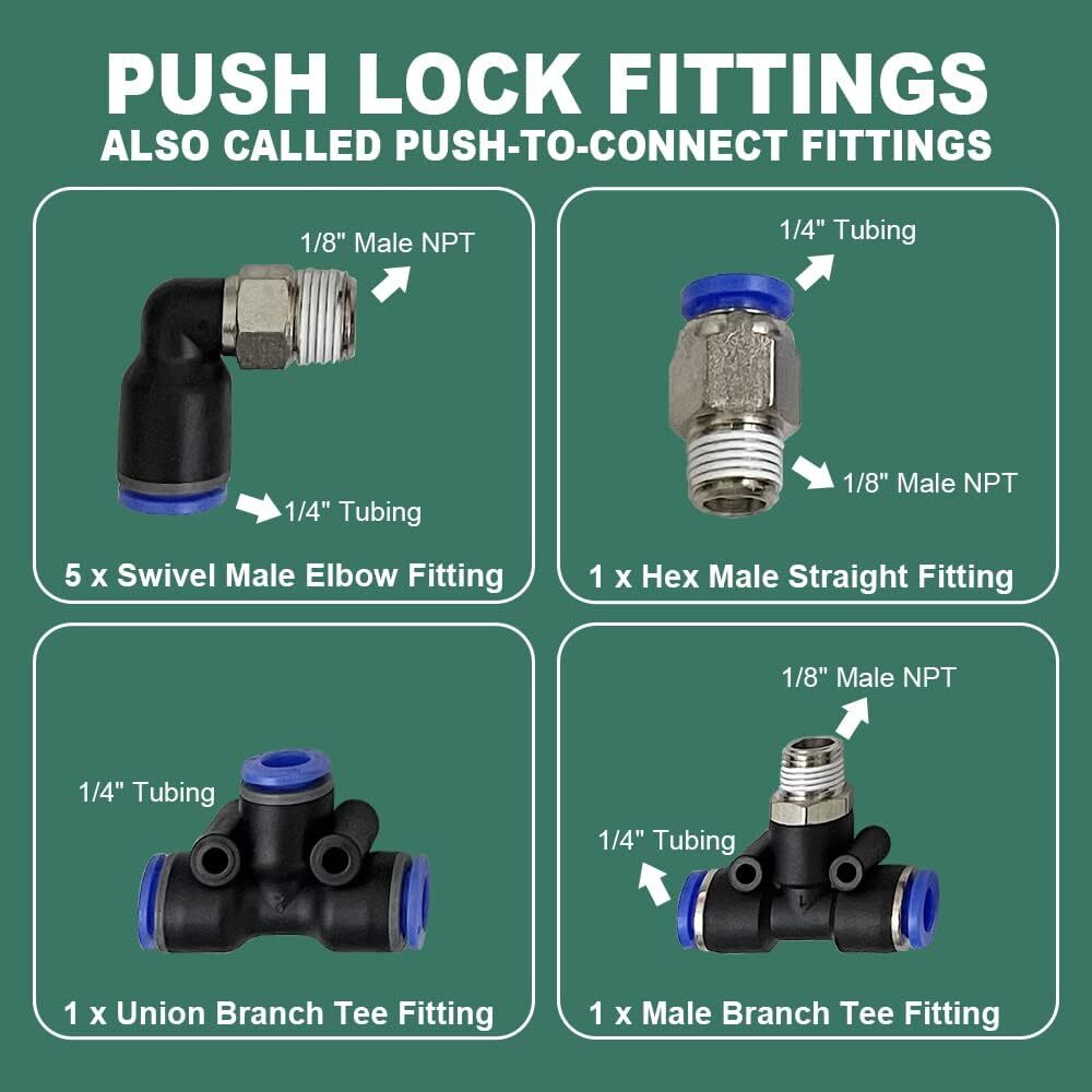 Durable Car Vacuum Tubing/Push Lock Fitting 1/8" NPT to 1/4" Tubing Wastegate US