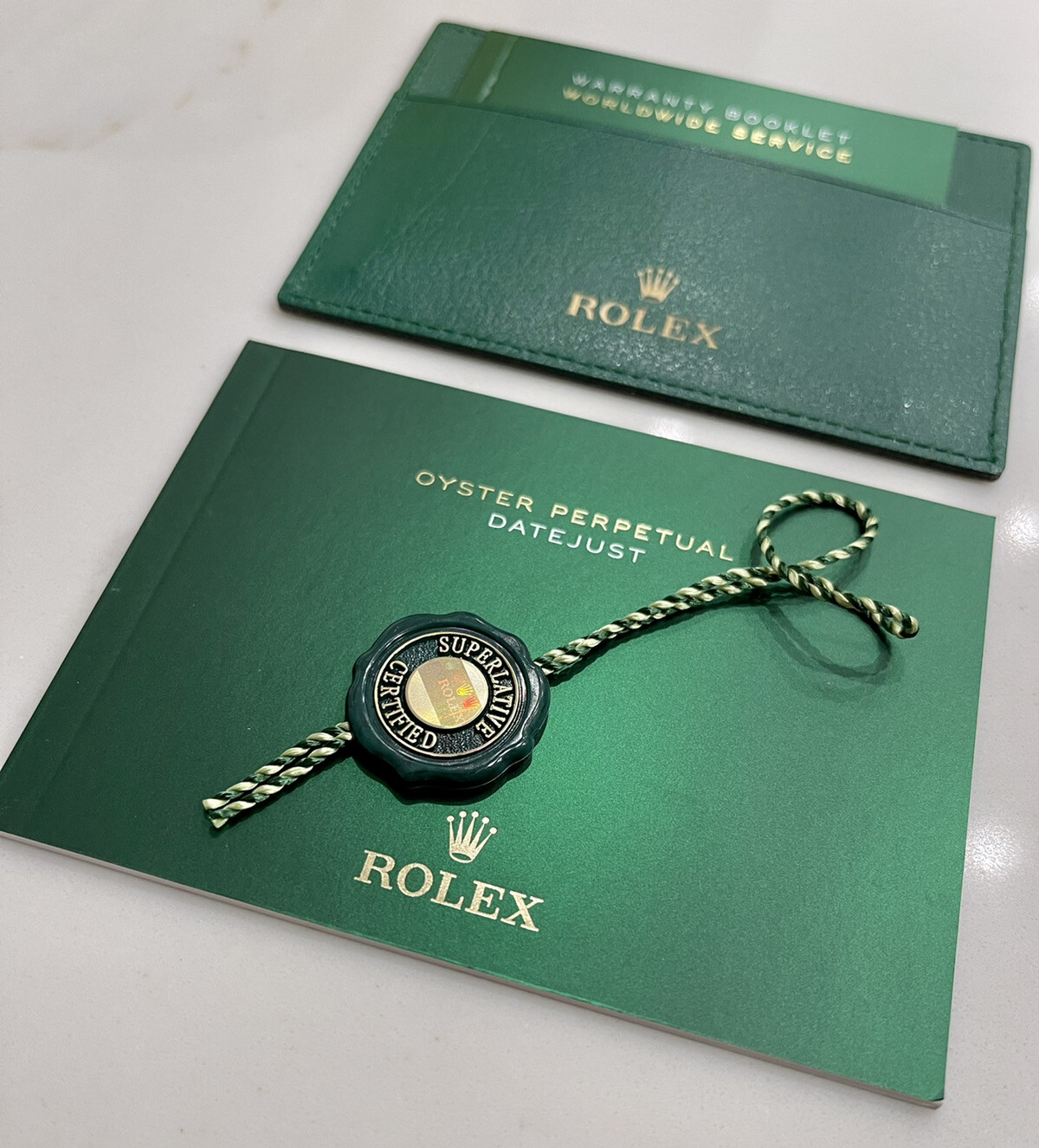 Authentic Rolex Datejust Booklet English + Rolex Green Tag + Card Holder NEW