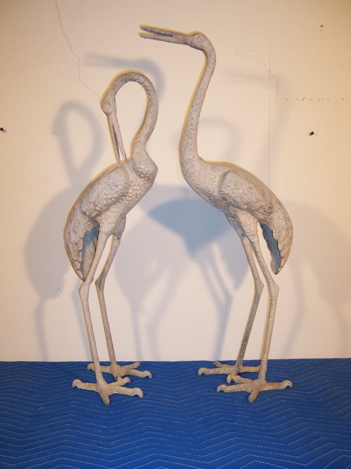 Vintage Weathered Aluminum Egret Crane Bird Garden Pond Statues