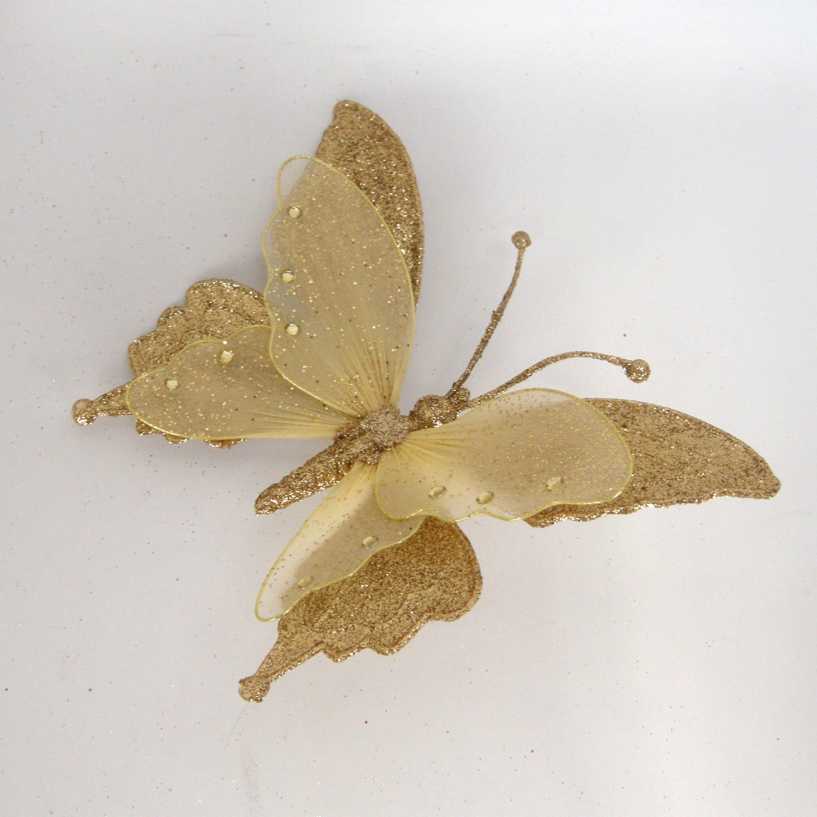 Glittered Gold Butterfly Clip On Craft Decorations Floral 2 Large 4 Medium Set