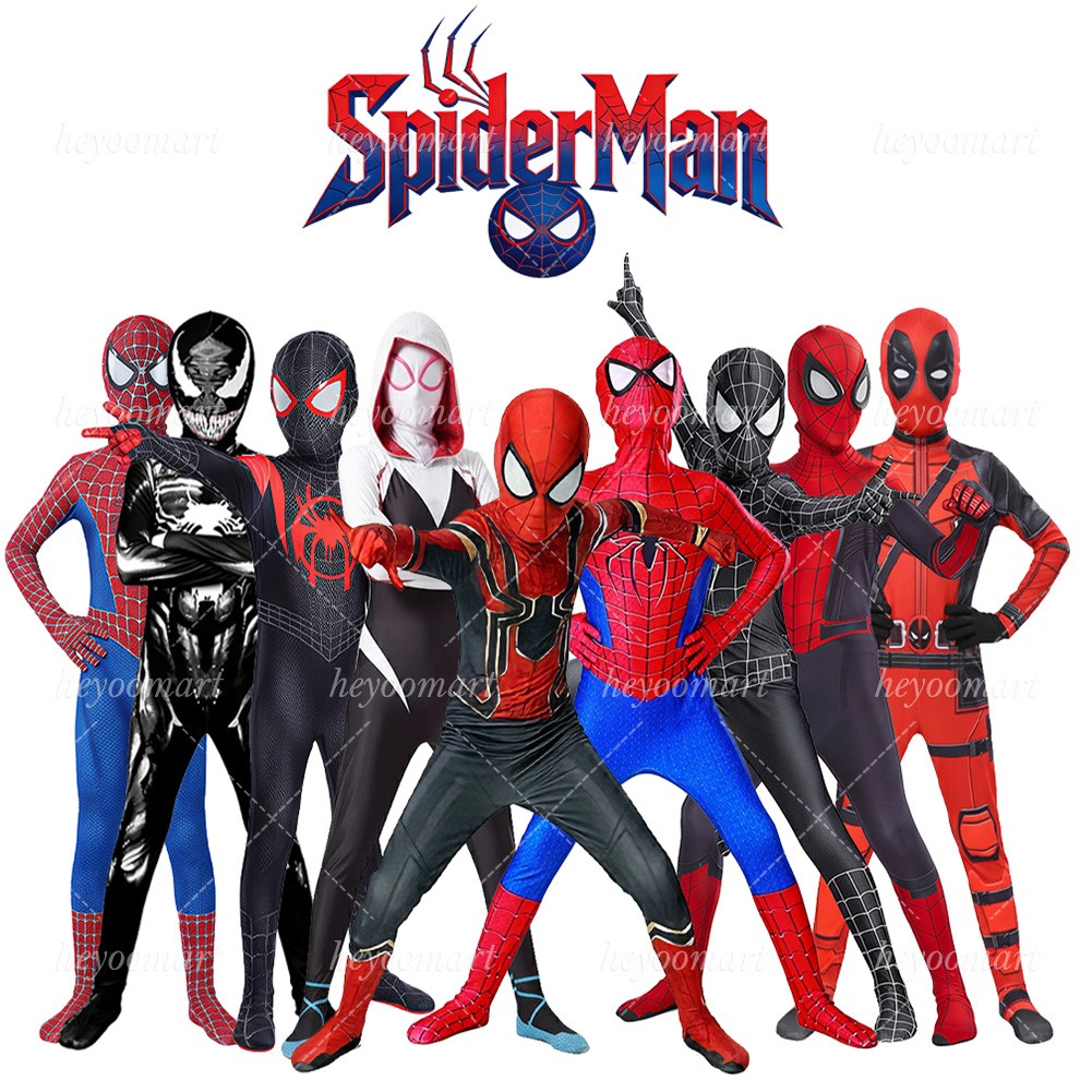 Kids SpiderMan Cosplay Costume Boys Tobey Maguire Outfit Jumpsuit Fancy Dress