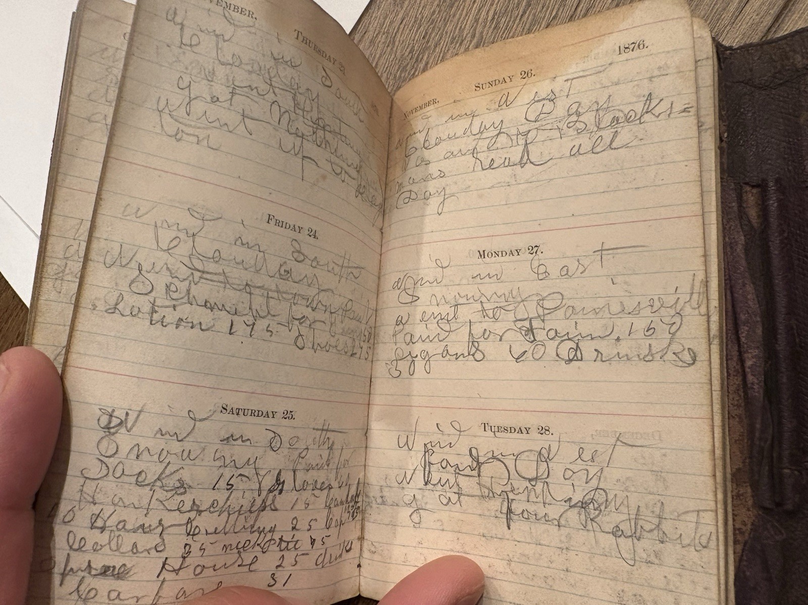 Excelsior Diary 1876 Hand Written Leather Rare Original