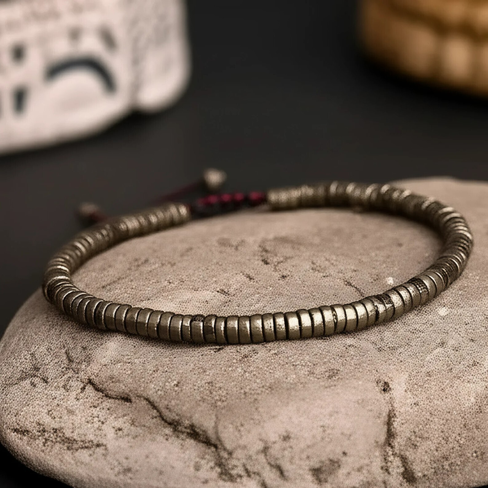 Natural Golden Pyrite Cube Beads Crystal Tibetan Bracelet