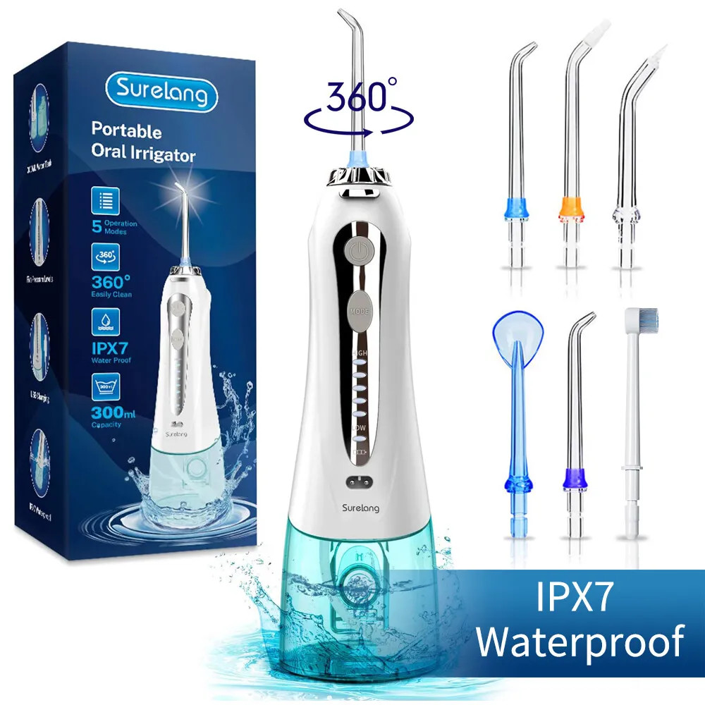 Water Cordless Water Flosser Dental Oral Irrigator Teeth Cleaner Floss 6 Tips