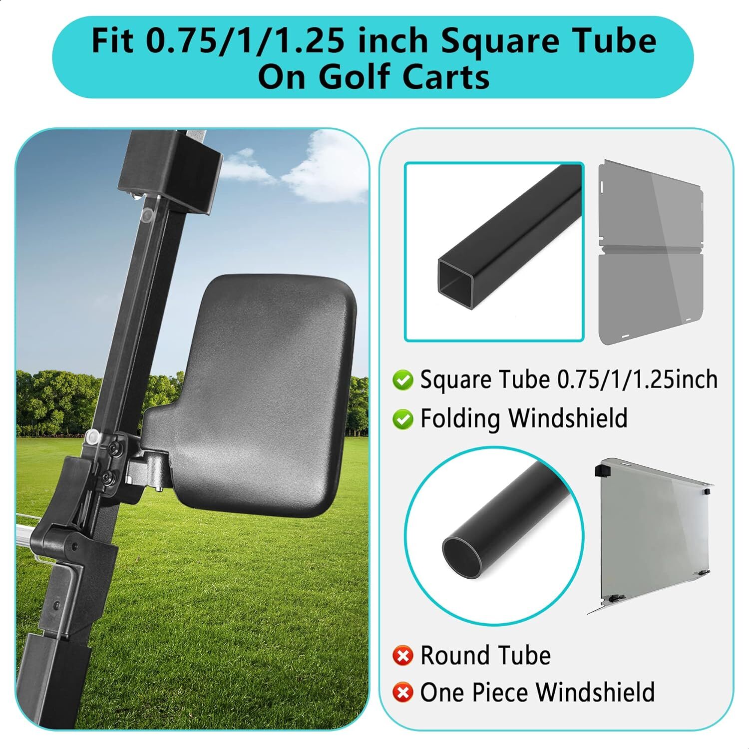 Golf Cart Mirror No Drilling, Side Rear View Mirrors for Yamaha EZGO Club Car