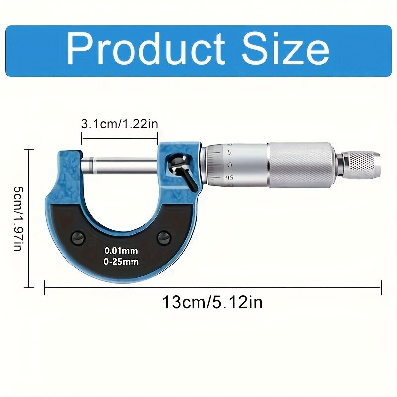 Micrometer Caliper - 0-25mm, 0.01mm Precision for Accurate Measurement