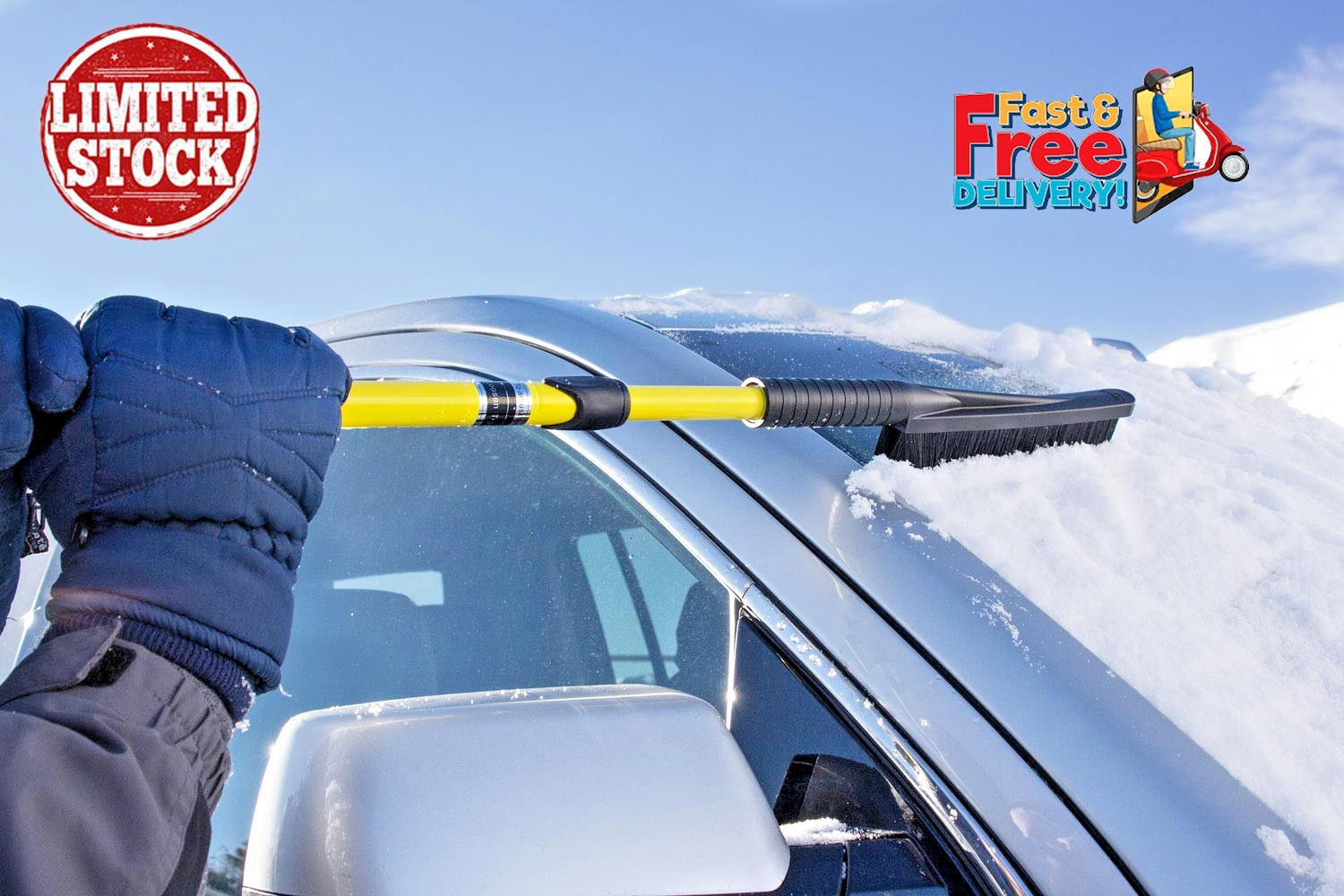Hopkins 42” Snow Brush Ice Scraper Chisel Extendable Handle for Car SUV