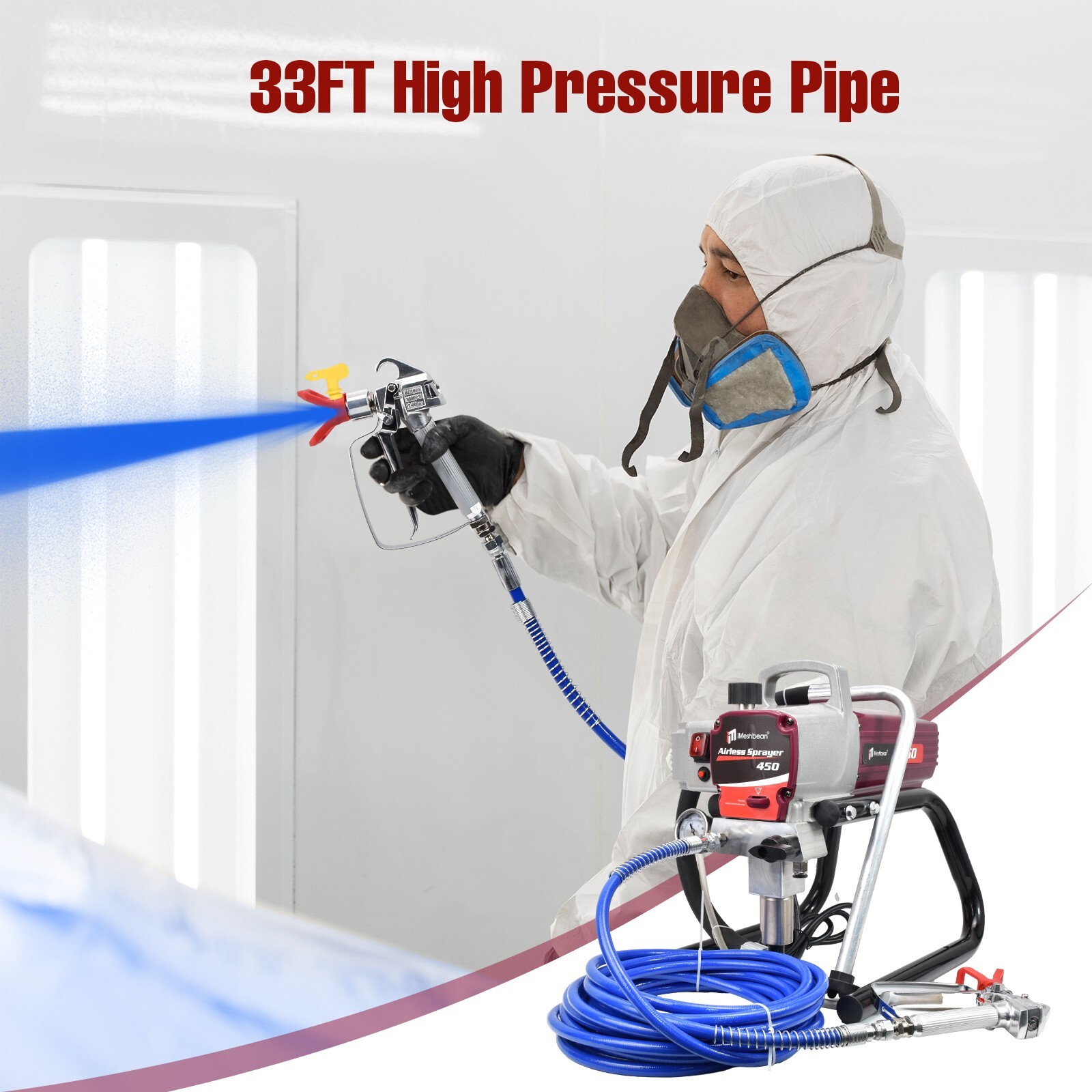 2.5HP Electric Airless Paint Sprayer High Efficient 3300PSI W/Extension Rod 110V