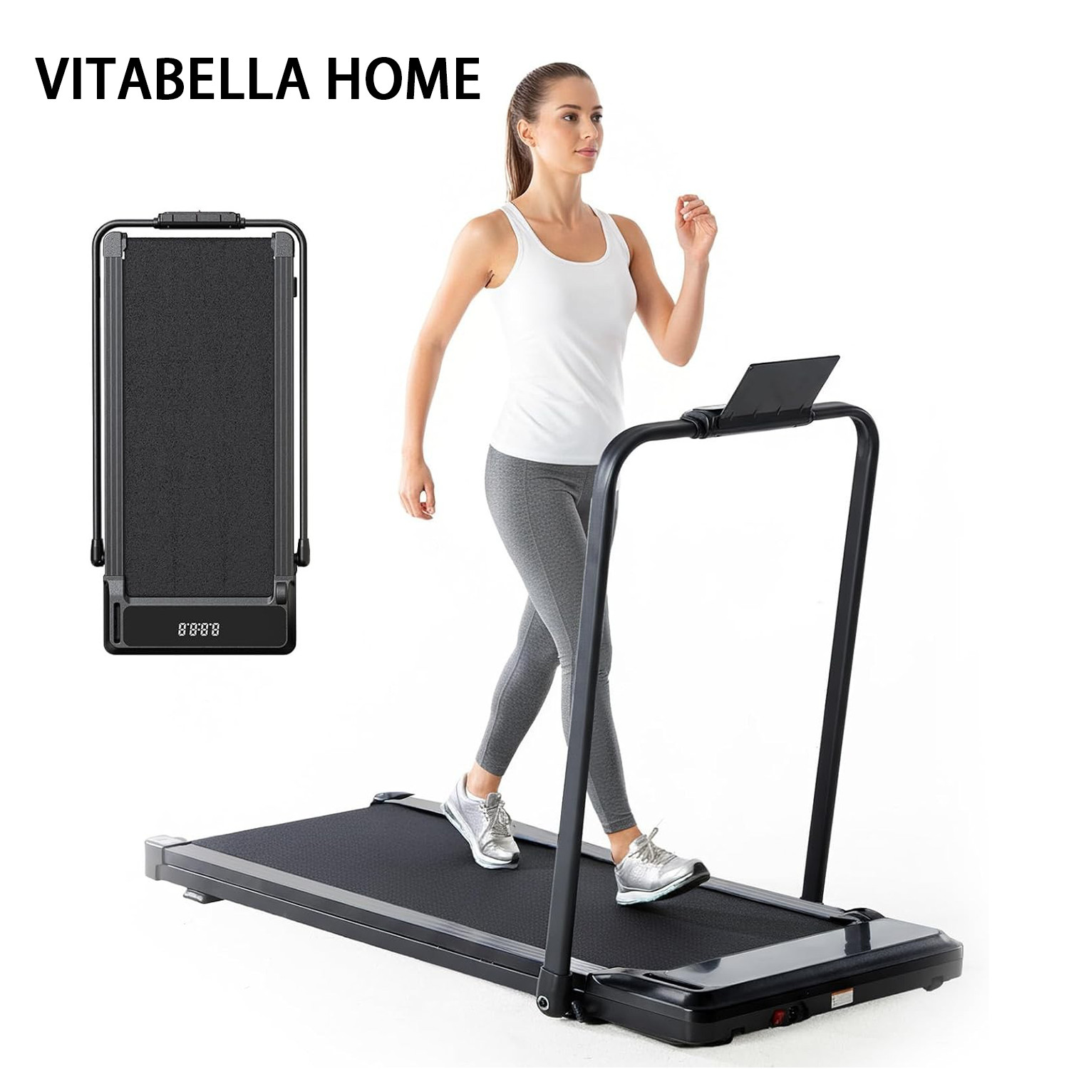 VITABELLA HOME Walking Pad Treadmill for Home, Under Desk Treadmill w/Handle Bar