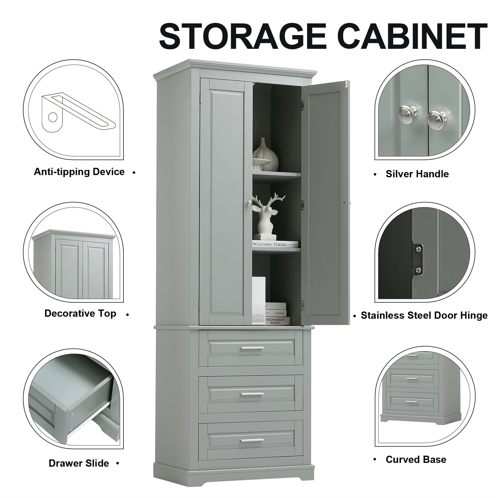 Tall Bathroom Storage Cabinet Floor Cabinet with Drawers and Adjustable Shelves