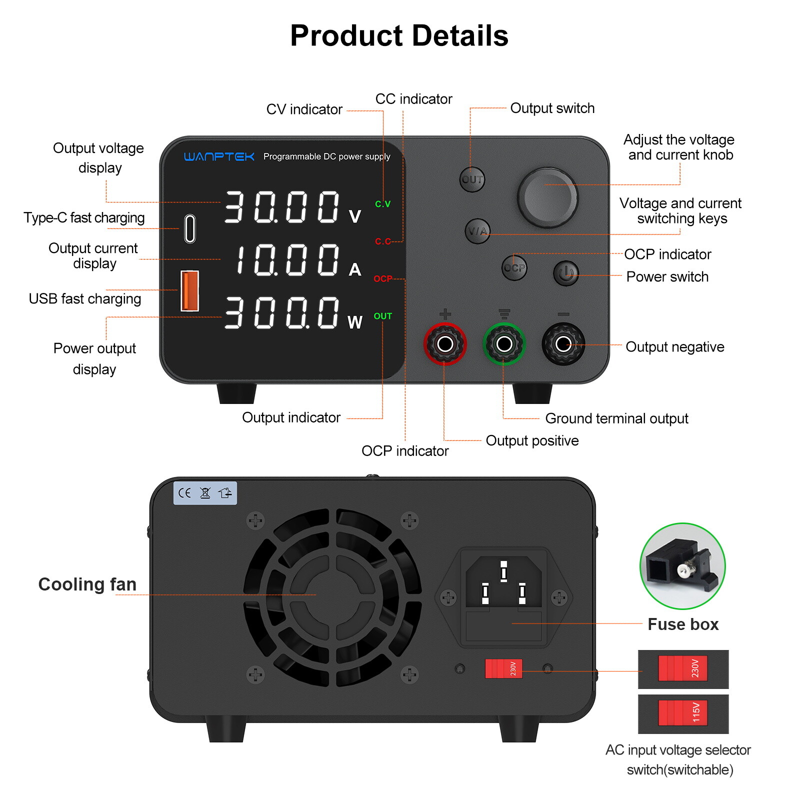 0-30V/60V/120 3A/5A/10A Adjustable DC Power Supply Veriable Lab Bench Switching