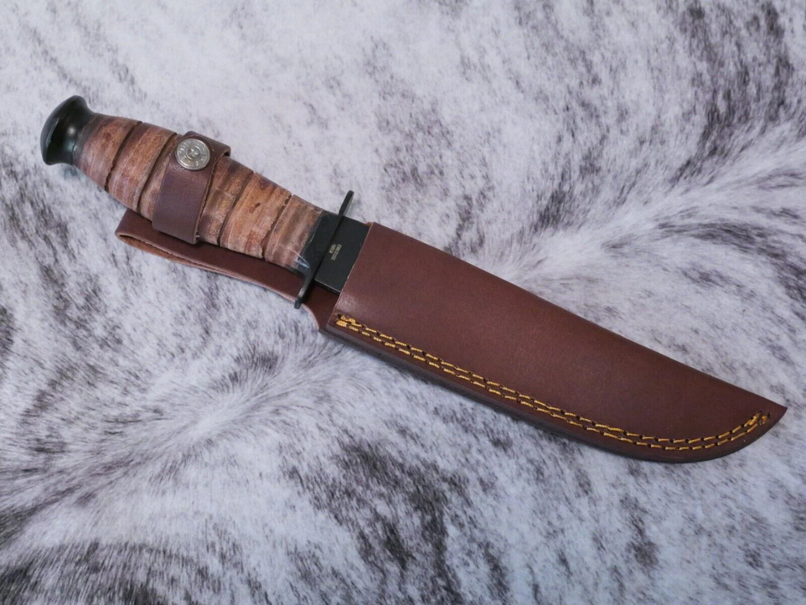 12" Kbar Style Survival Combat Knife Military Marines Black Blade Leather Handle