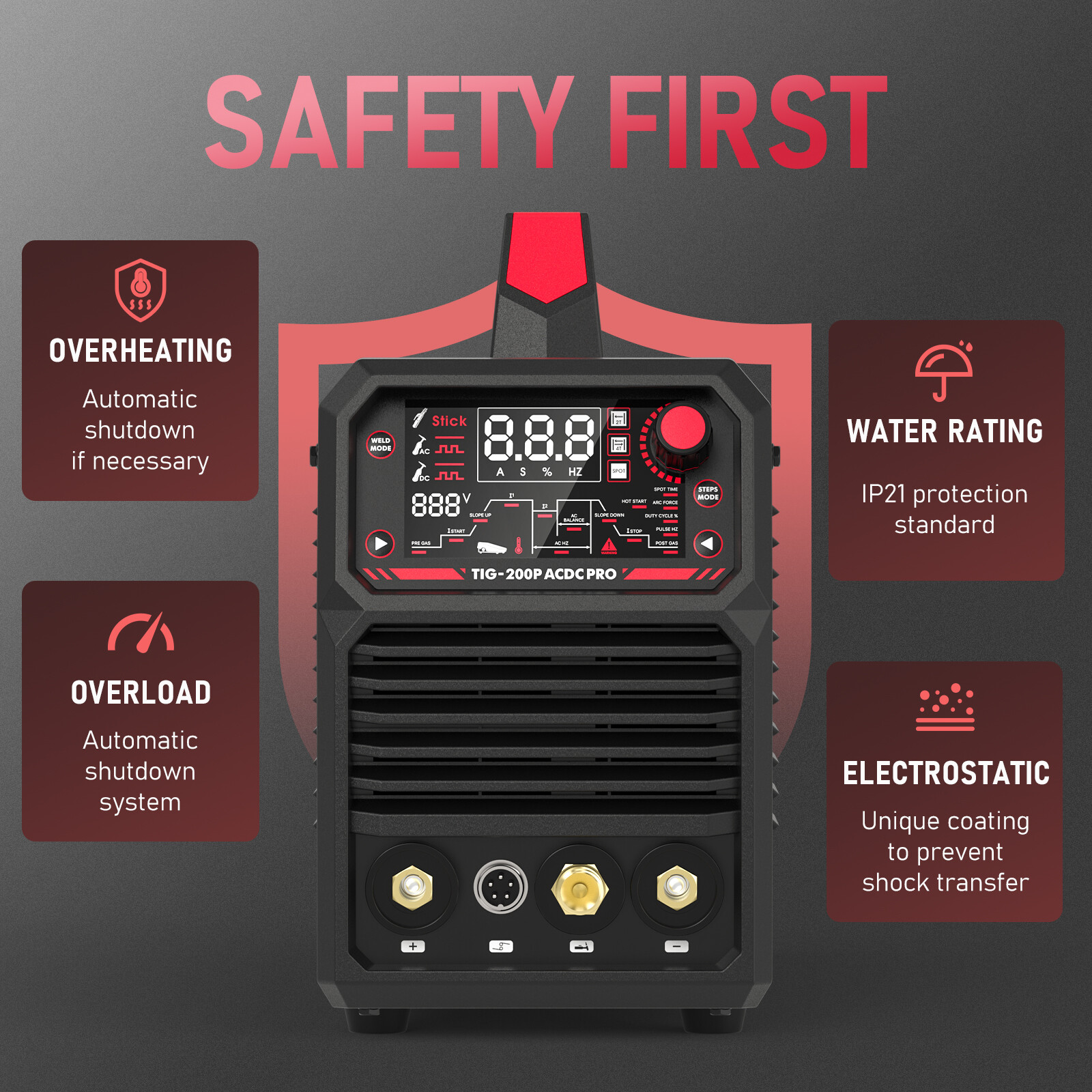 200A AC/DC Aluminum Tig Welder with Pulse, Digital Inverter STICK/TIG 110/220V