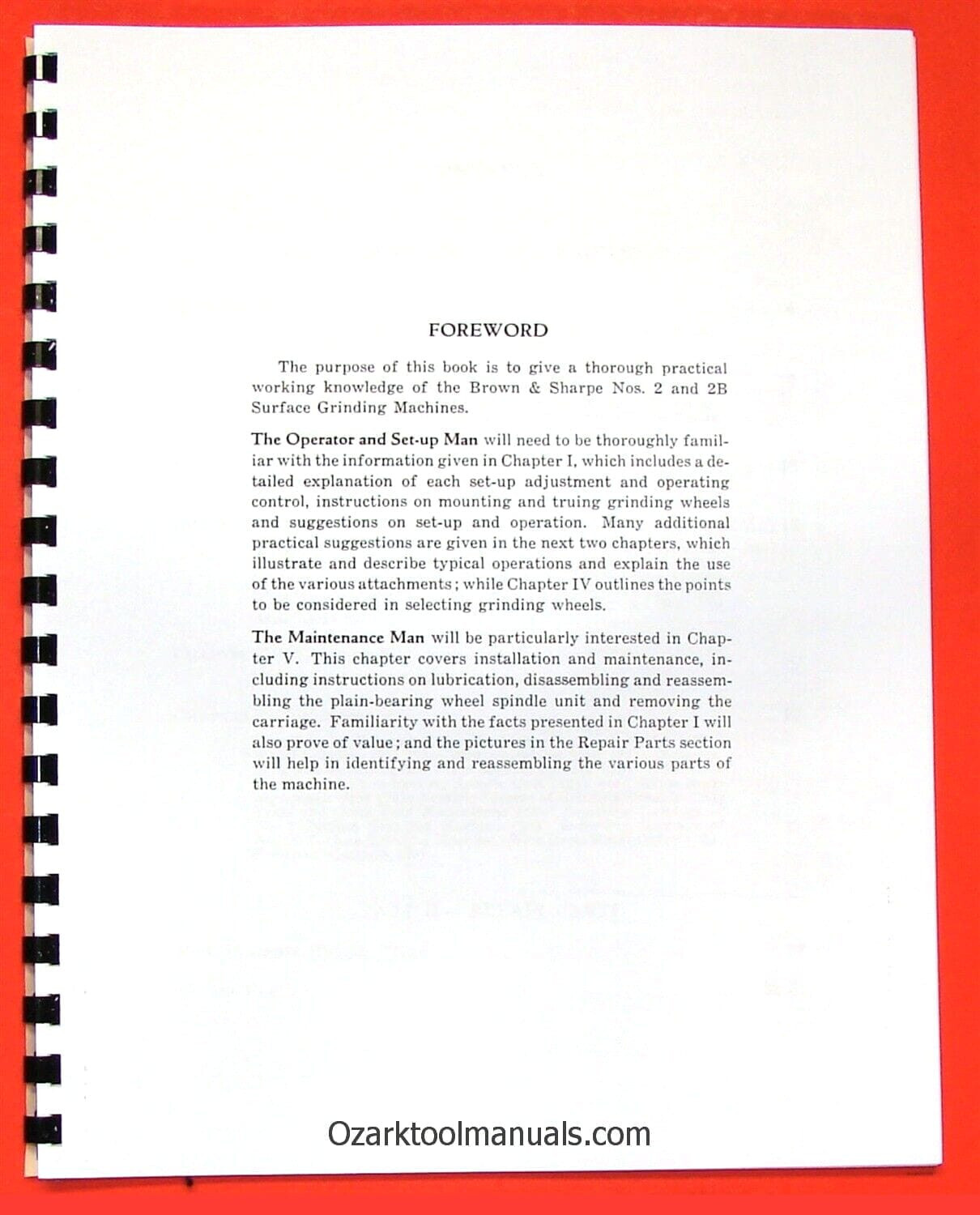 BROWN & SHARPE No. 2 & 2B Surface Grinder Owner Maintenance Parts Manual 0087