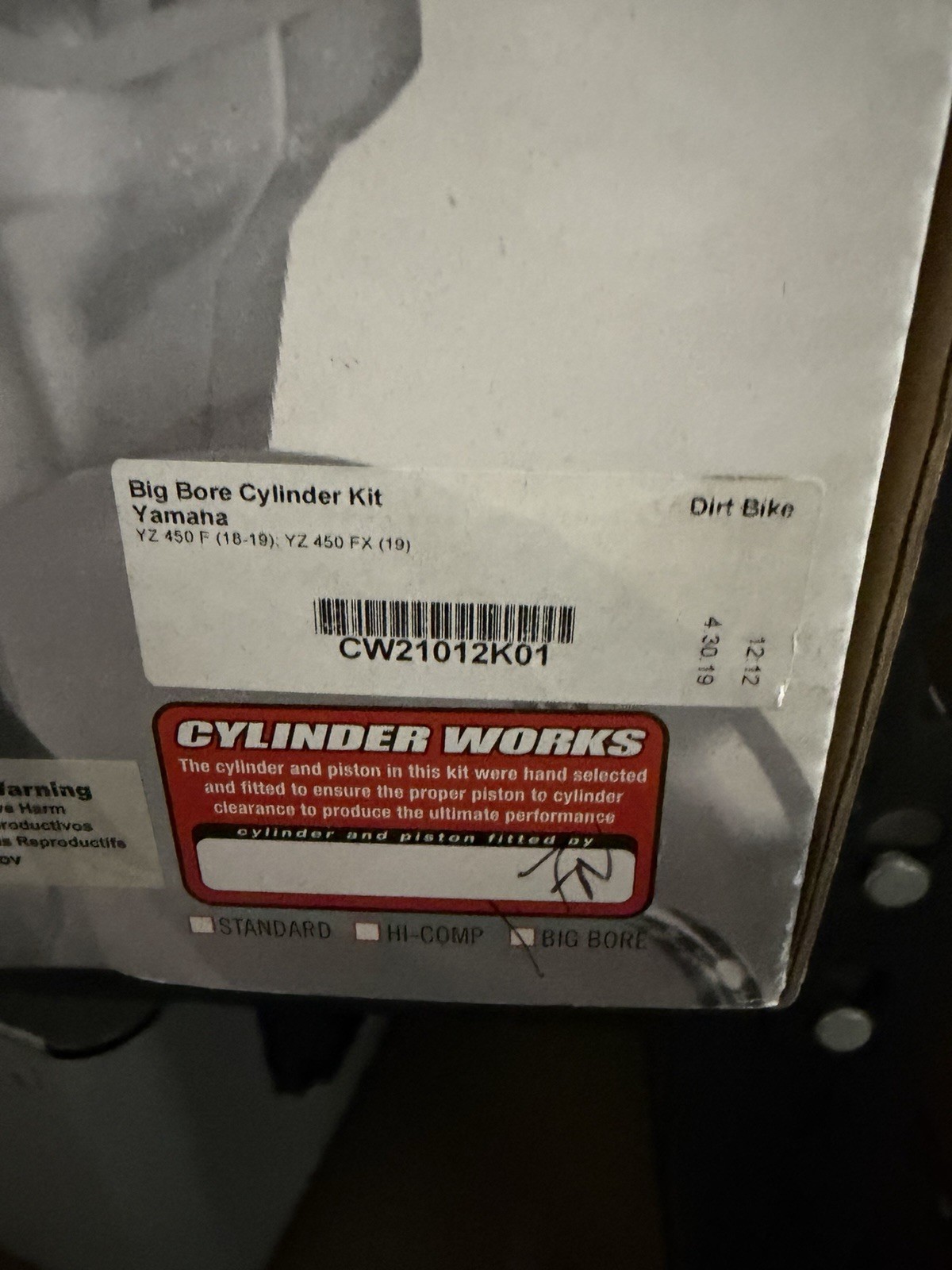 Cylinder Works CW21012K01 Big Bore Cylinder oversize Yamaha YZ450F 2018-2019