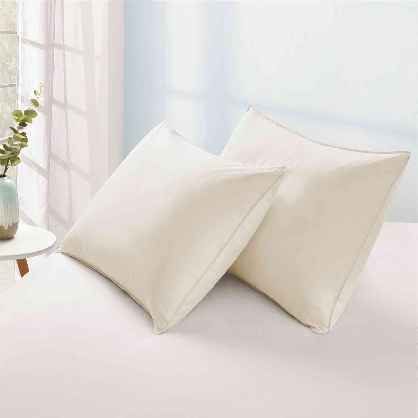 2 Pack Goose Down Feather Bed Pillows King or Queen, 100% Organic Cotton Shell