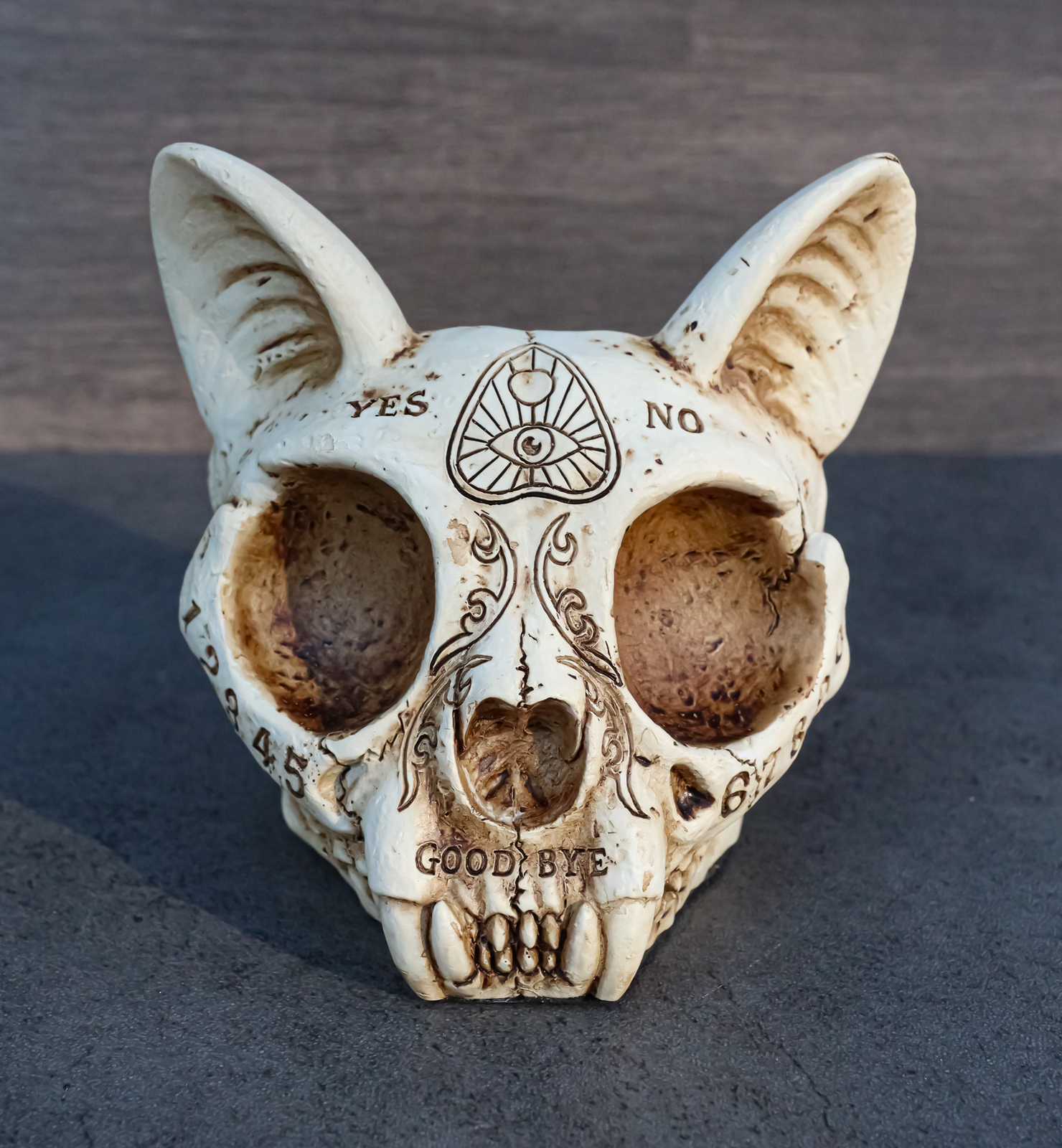 Paranormal Ouija Spirit Medium Cat Skull Ashtray Figurine Supernatural Occultist