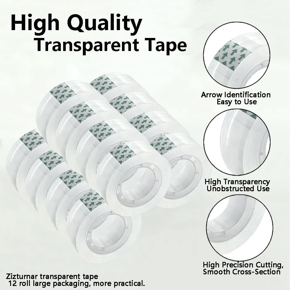 Clear Transparent Tape Rolls 3/4" x 1000" Dispenser Refill 12 Tape Rolls Scotch