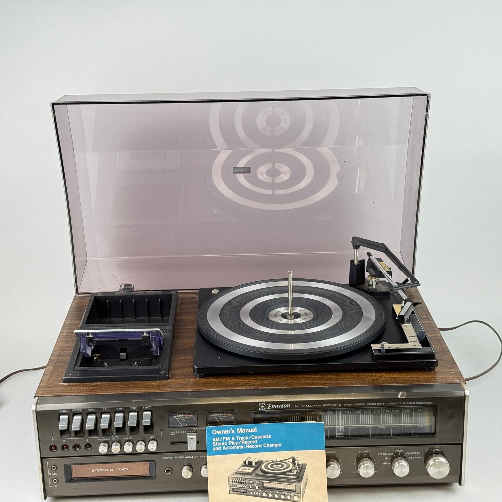 Emerson M 3000 Vintage Stereo System Turntable 8-Track Cassette AM/FM Receiver