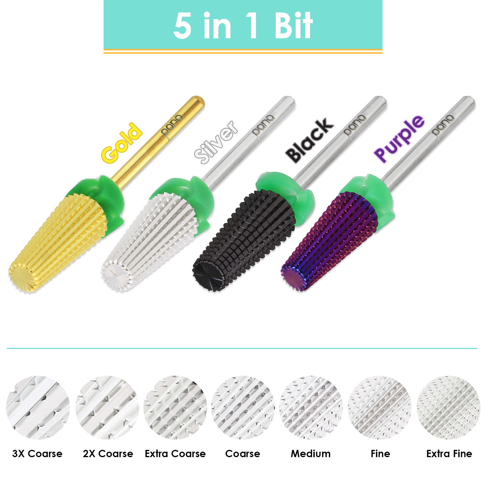 Pana USA 5 in 1 High Quality Two Way Tapered Nail Carbide Bit - Acrylic Hard Gel