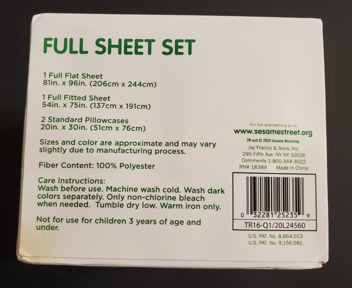 123 Sesame Street 4 Piece Full Sheet Set. Elmo. Cookie Monsters. Big Bird. Kids
