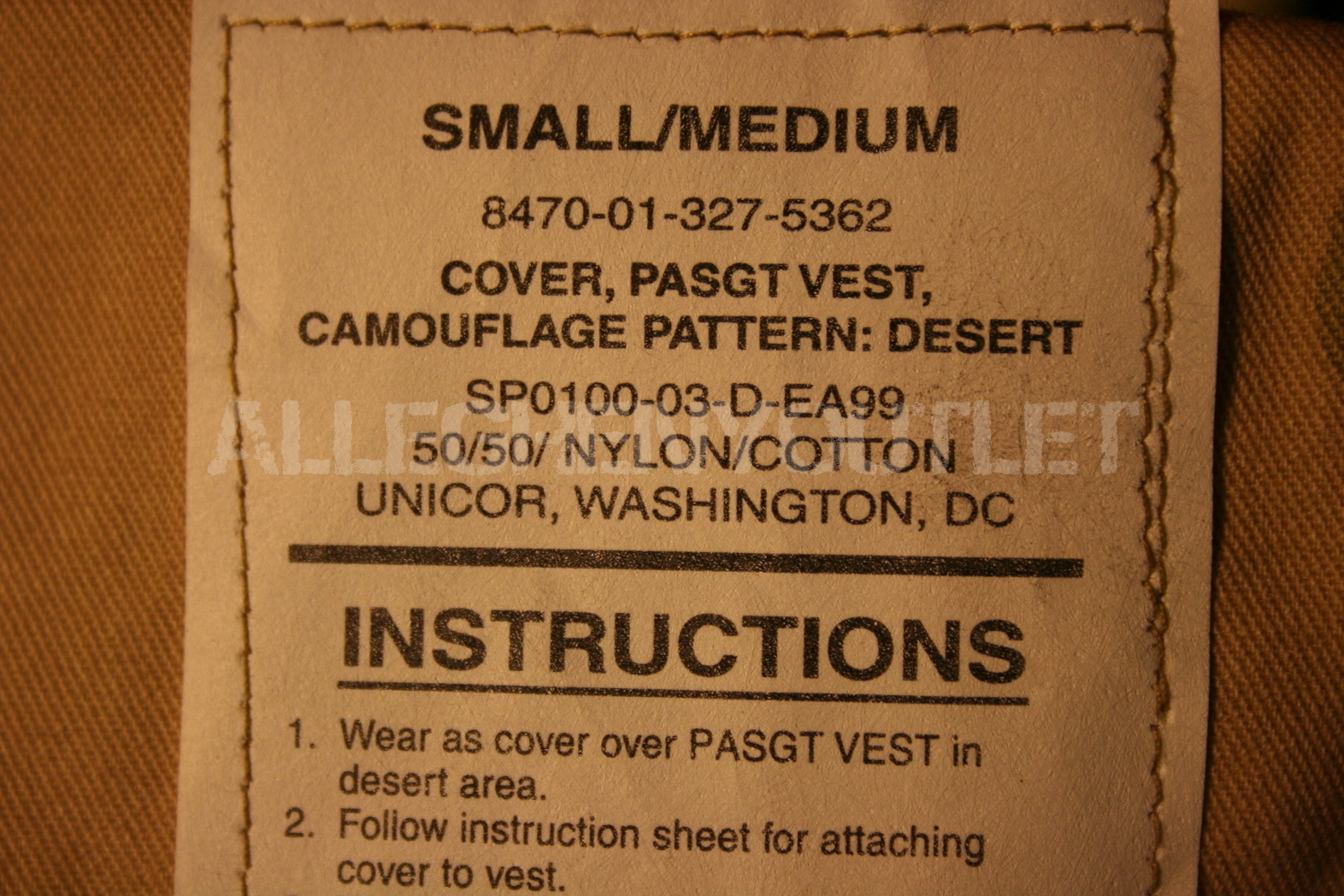 USGI Military PASGT Vest Flak Cover Desert 3-Color Camo SMALL / MEDIUM NIB