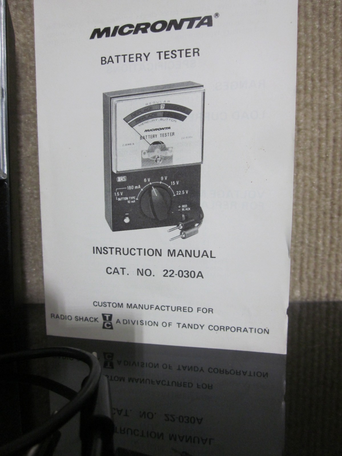 Vintage Radio Shack Battery Tester Meter Micronta Cat. No. 22-030A Tandy