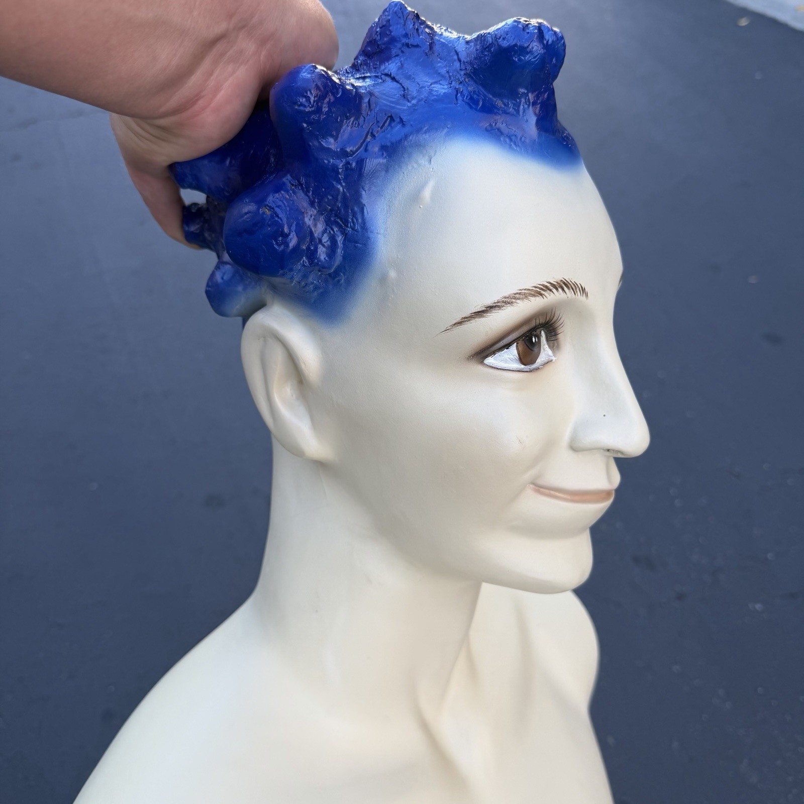 Lady Lulu Vintage Mannequin Torso Head Male Man Muscle Blue Spike Hair Smiling