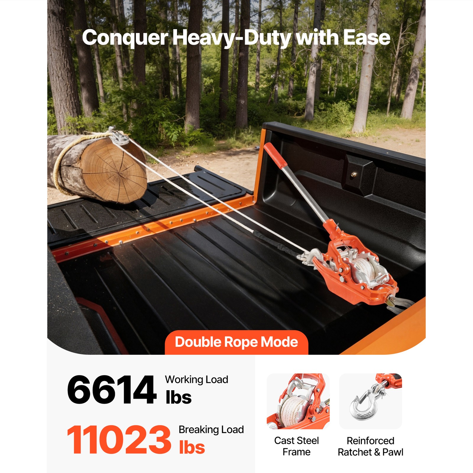 Uimoso Heavy-Duty Rope Puller with 6614 lbs Capacity and 35 ft Durable Rope