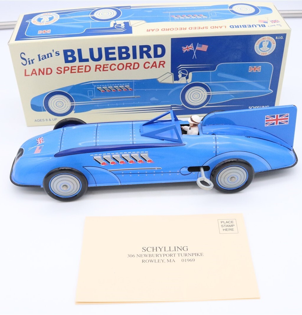 SCHYLLING COLLECTOR SERIES SIR IANS BLUEBIRD LAND SPEED RECORD TIN WIND UP CAR