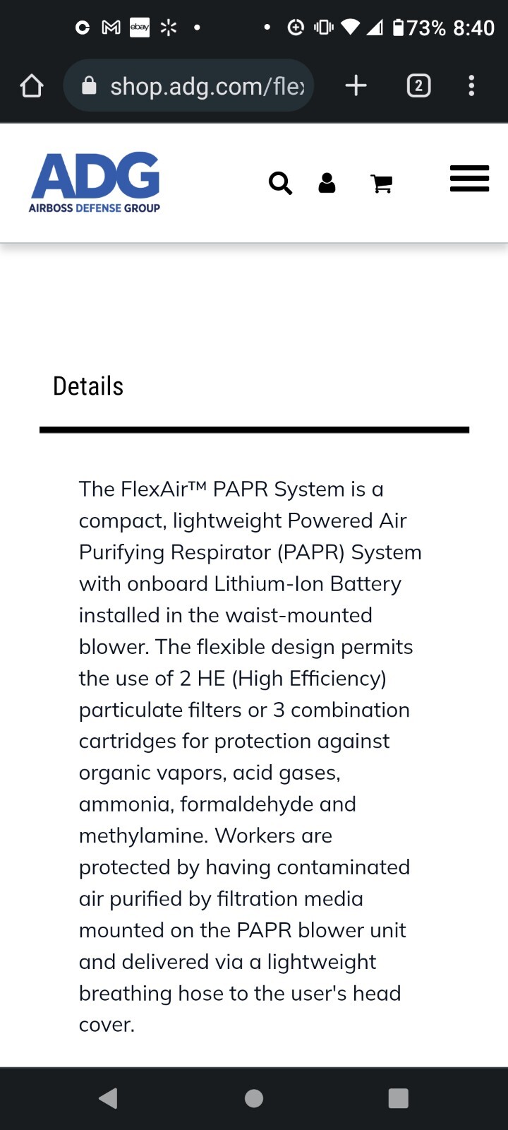 FlexAir Powered Air Purifying Respirator with blower hood AirBoss Defense PAPR