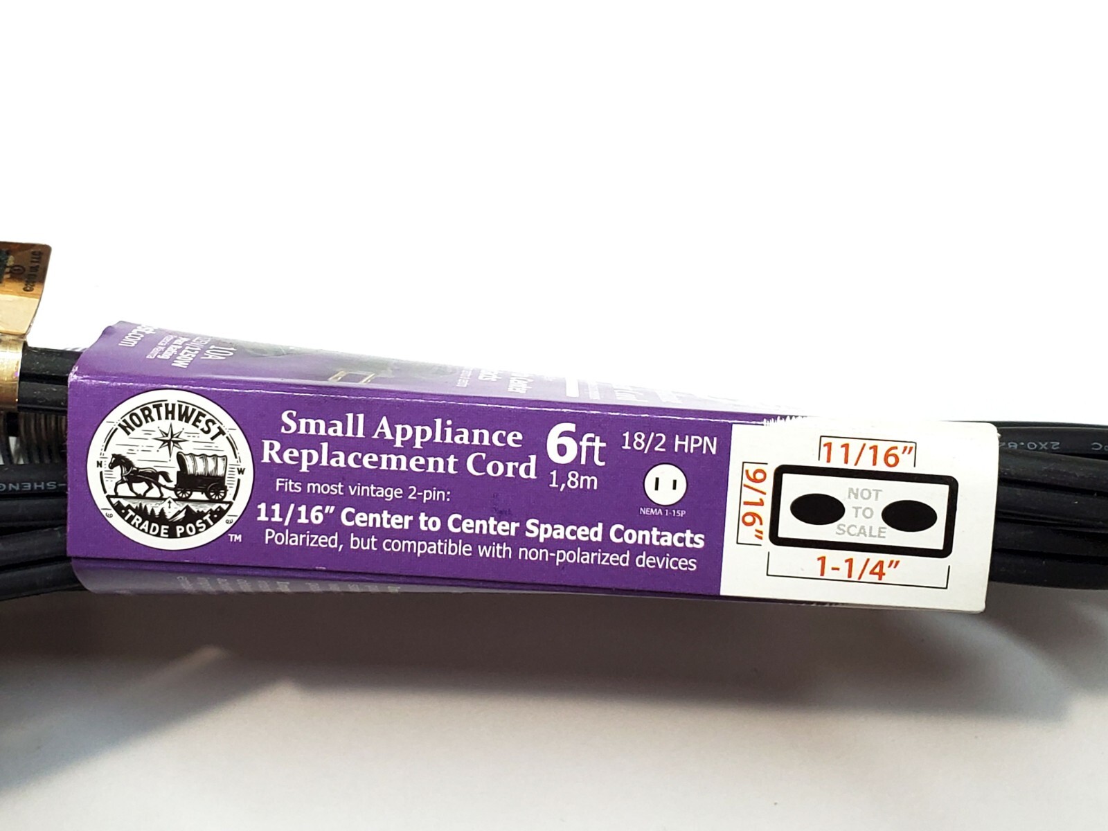 New 6' Vintage Appliance Replacement Power Cord 11/16" Center To Center Contacts