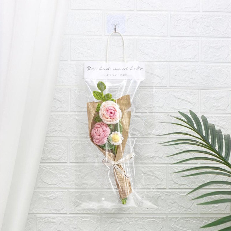 Knitting Crochet Artificial Flower Bouquet for Anniversary Housewarming Mom Gift