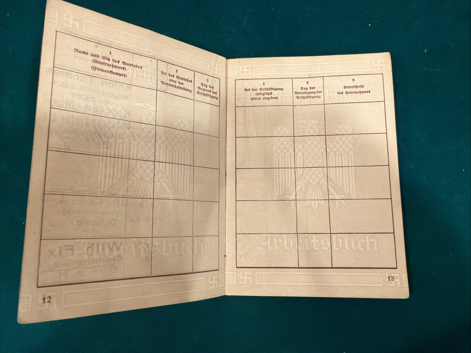 Original VTG before WWII German Arbeitsbuch Work Book