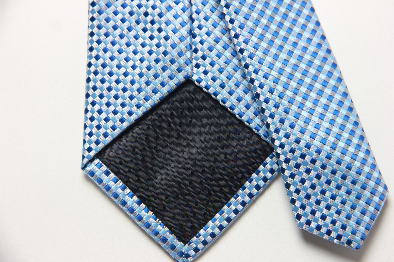 New Classic Checks Plaids Blue Silver JACQUARD WOVEN 100% Silk Men's Necktie Tie