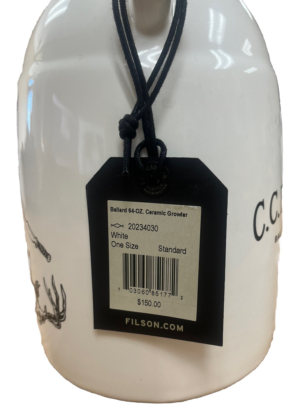 Filson Ballard 64 OZ Ceramic Growler 20234030 HANDMADE IN PORTLAND White USA CC