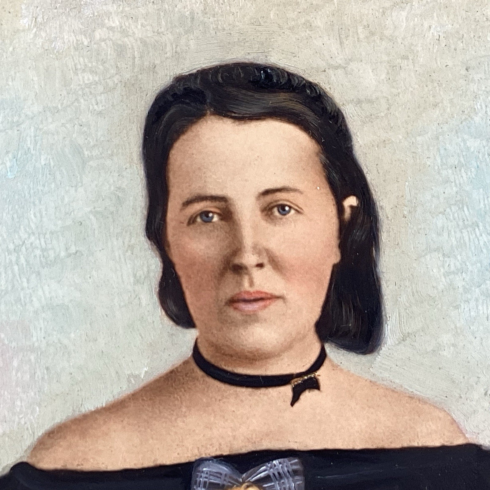 Pair Hand Painted Victorian Portrait Photos Detailed 1890’s Mother Daughter?