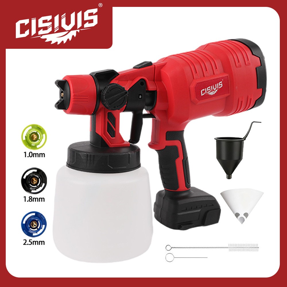 Cordless Paint Sprayer for Milwaukee 18V Battery 1000ML HVLP Spray Paint Gun Red