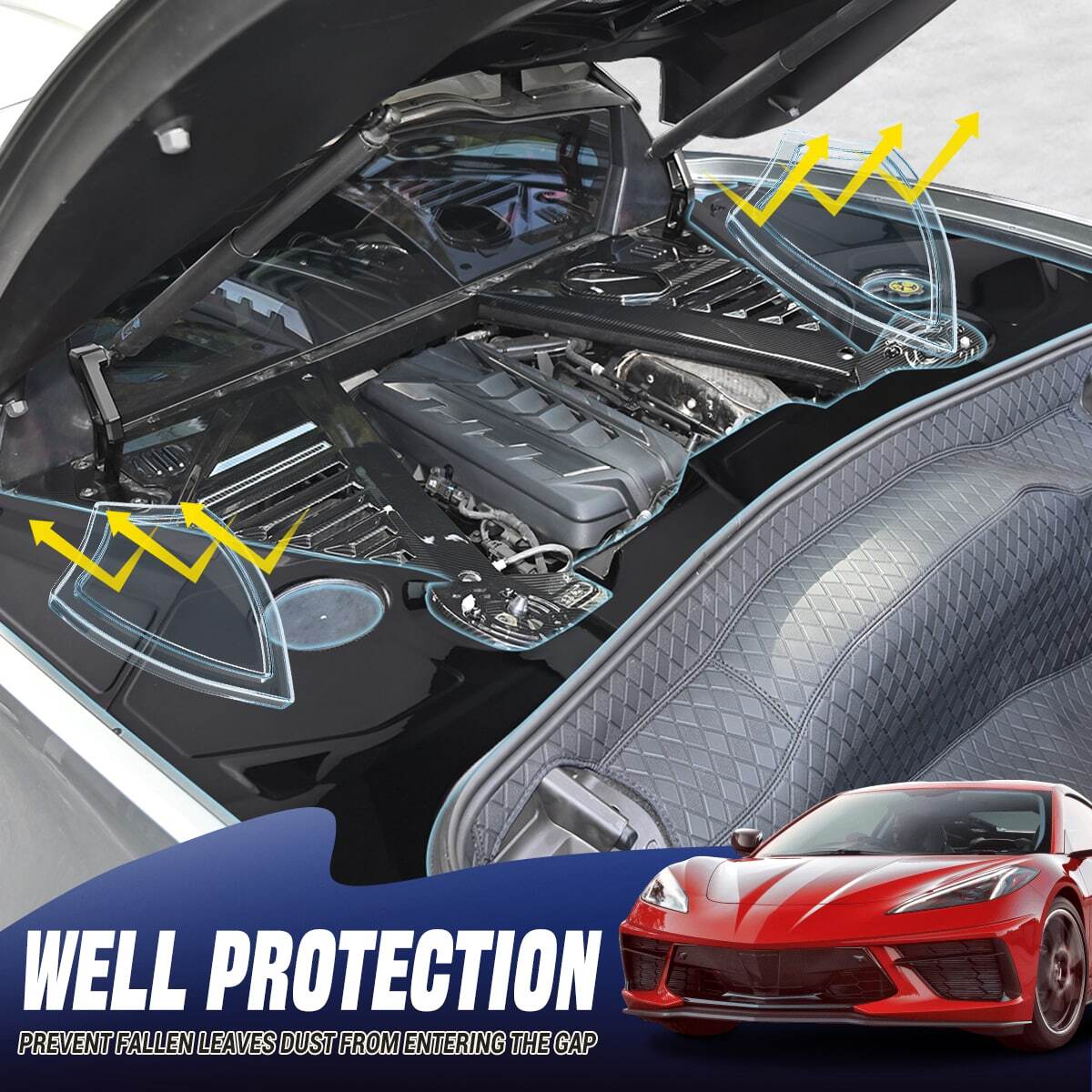 Gloss Black Flash Engine Bay Trim Panel Cover Guard for Corvette C8 Coupe 2020+