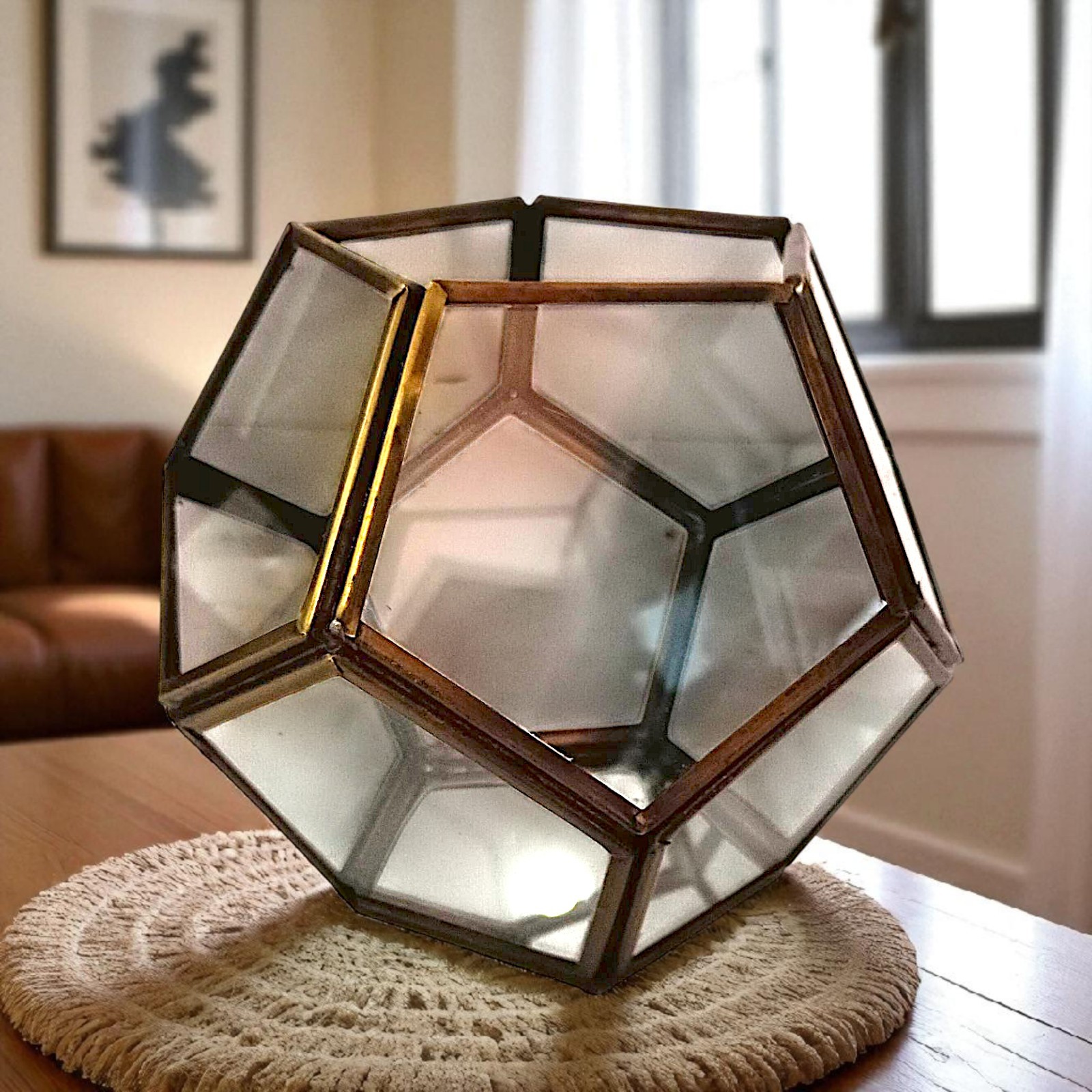 Vtg Brass Glass Terrarium Octagon Geometric Planter Display Case Candle Holder