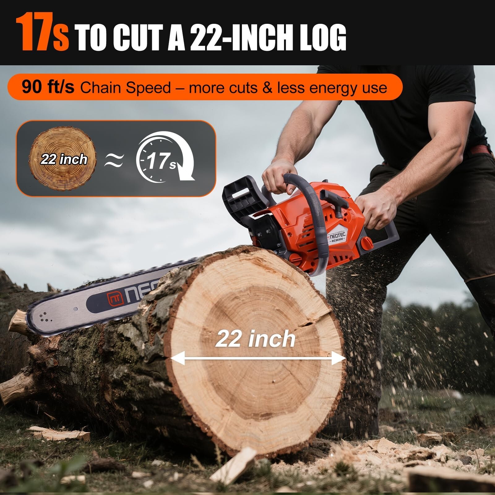 68CC 22'' 24'' Gasoline Chainsaw Powered Wood Cutting Engine Gas Chain Saw 2 Bar