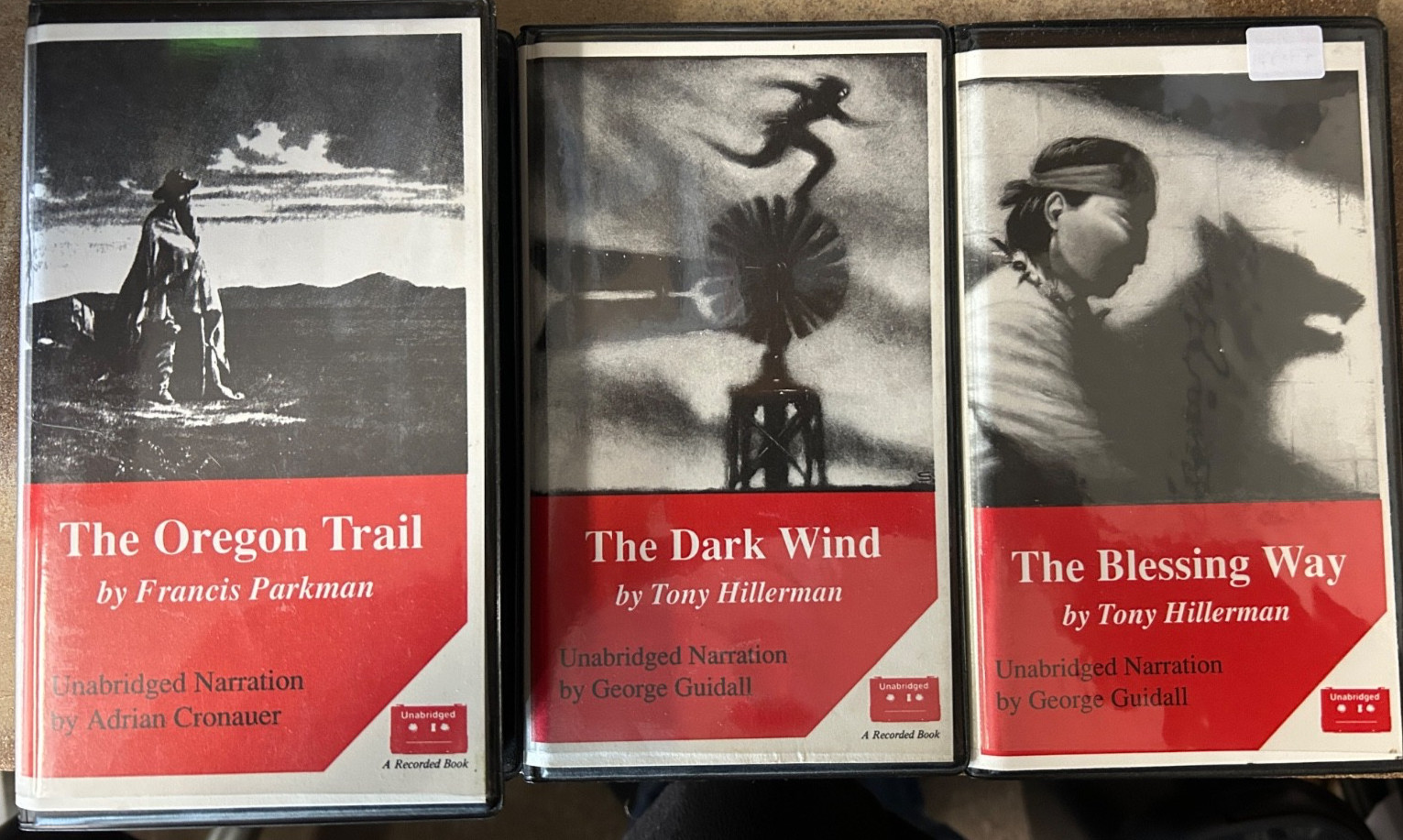 Tony Hillerman - 3 key audiobook Cassette Tapes, Oregon Trail, Dark Wind, Blessi