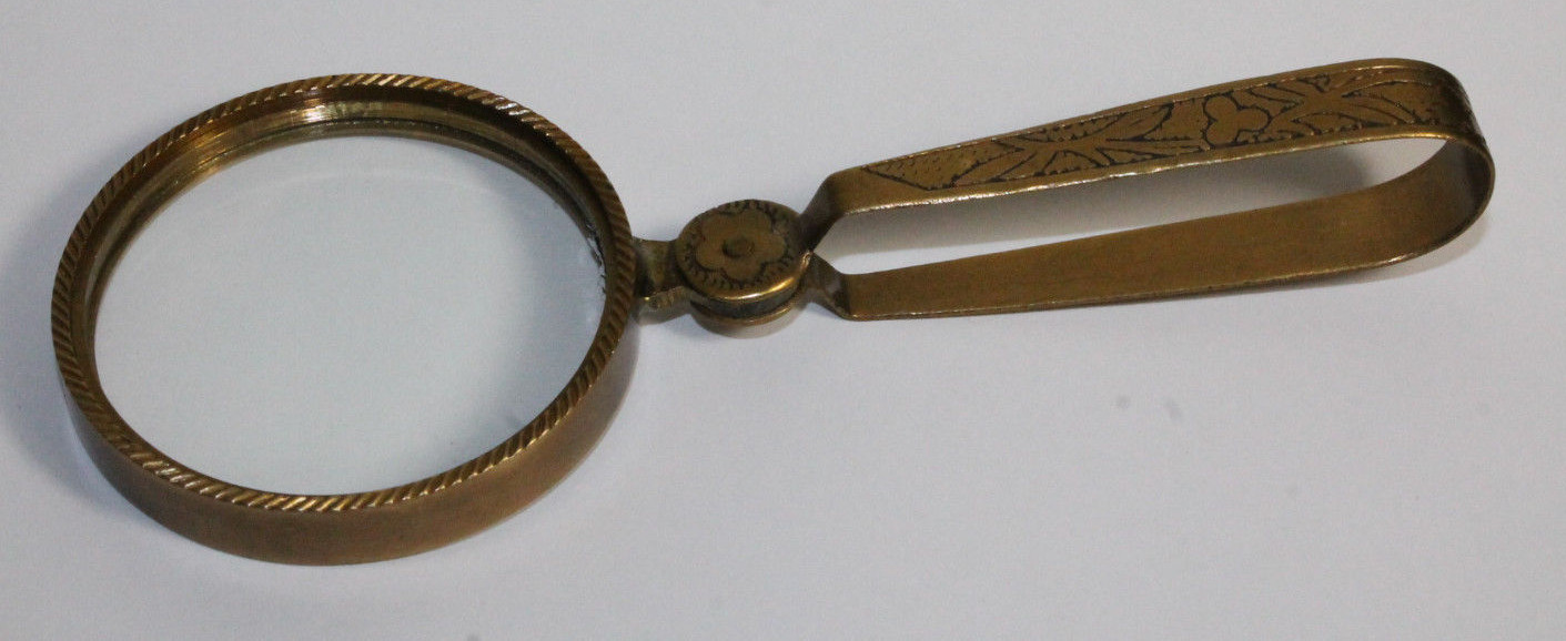 Vintage Antique Style Brass Magnifying glass Hand Lens Colonial Style Magnifier