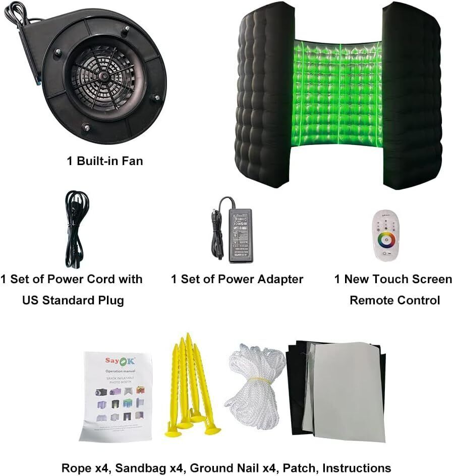 10FT Inflatable 360 Photo Booth Enclosure Portable LED Backdrop Wall For Party