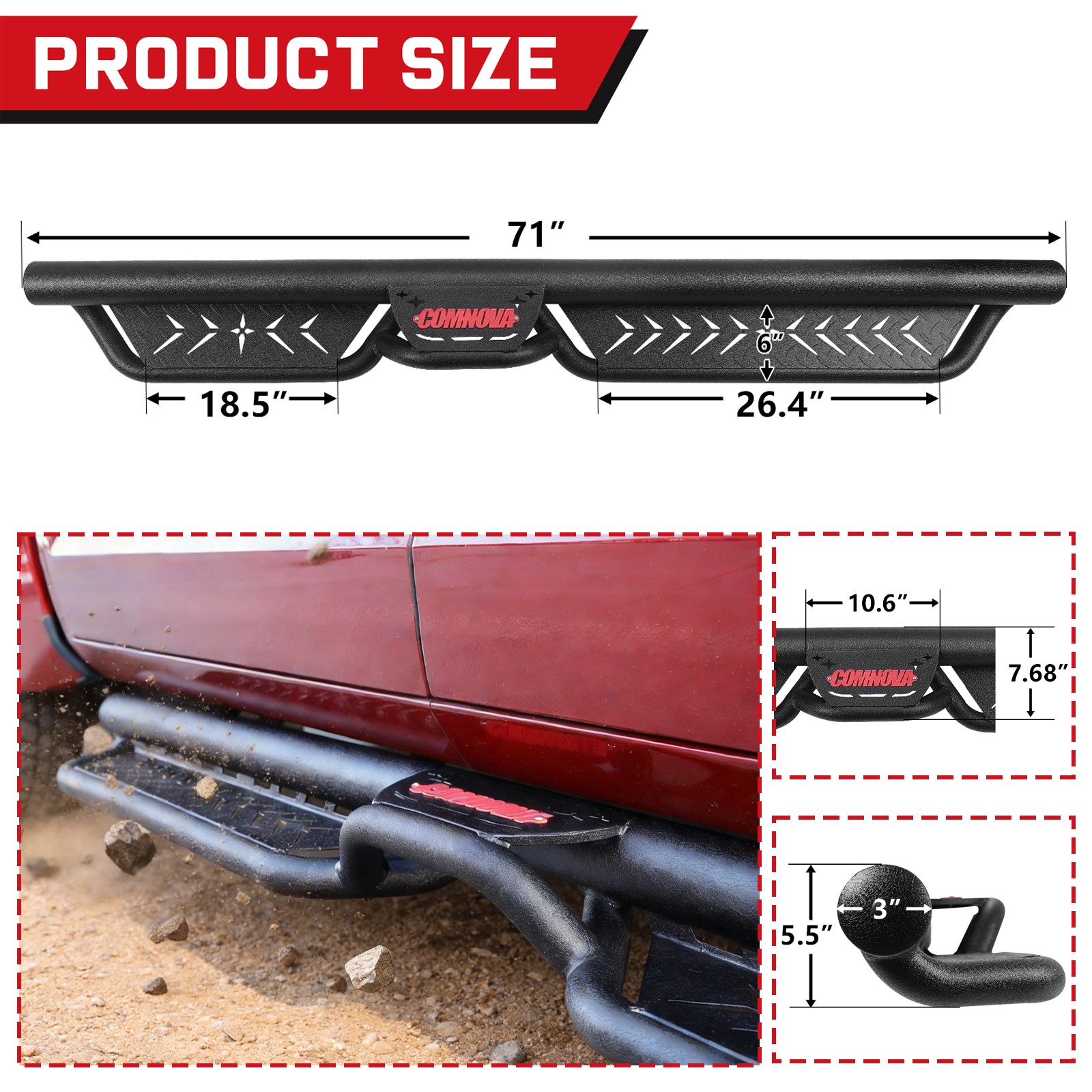 2-Stairs Running Boards For 2018-2026 Jeep Wrangler JL 4 Door Drop 6" Side Step