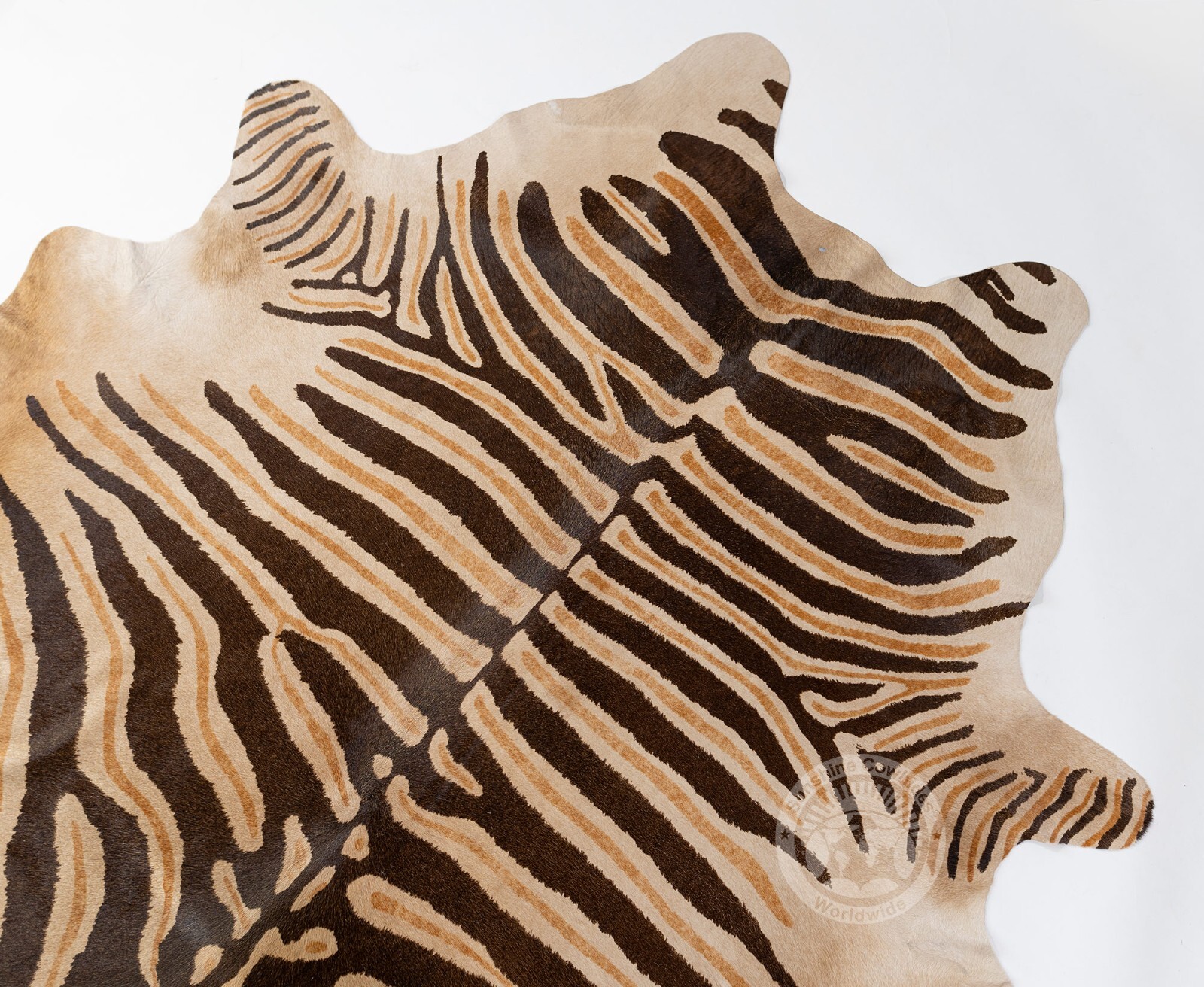 Real Cowhide Rug Wild Zebra Printed Brown Stripes on Beige - Size 6x7'