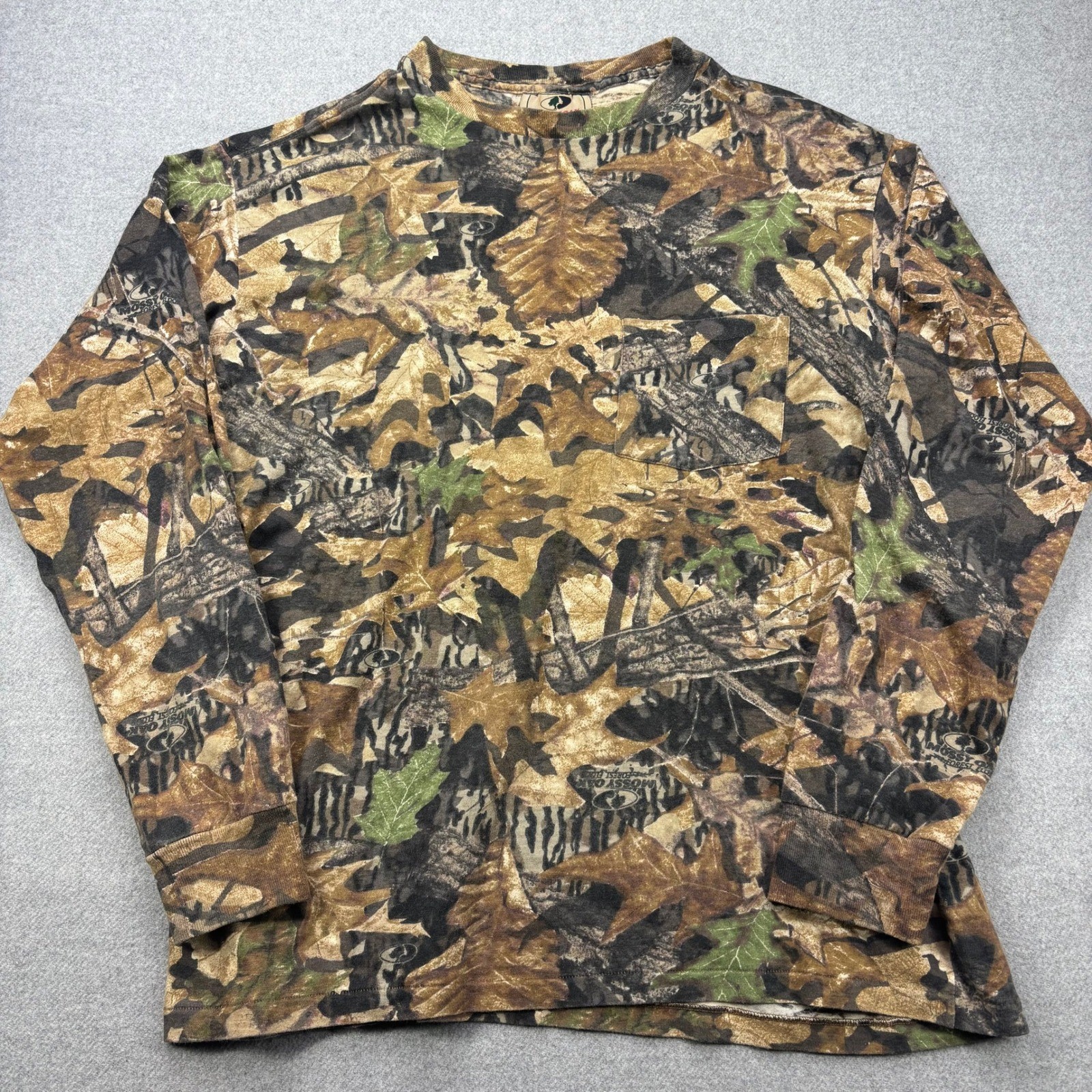 VTG 90s Mossy Oak Camo Long Sleeve Shirt Mens L Forest Floor USA Single Stitch