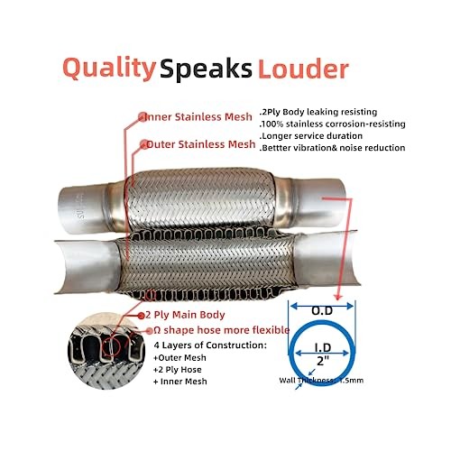 Exhaust Flex Pipe Universal Type 100% Stainless Steel For Heavy 2X8X12 1 PC